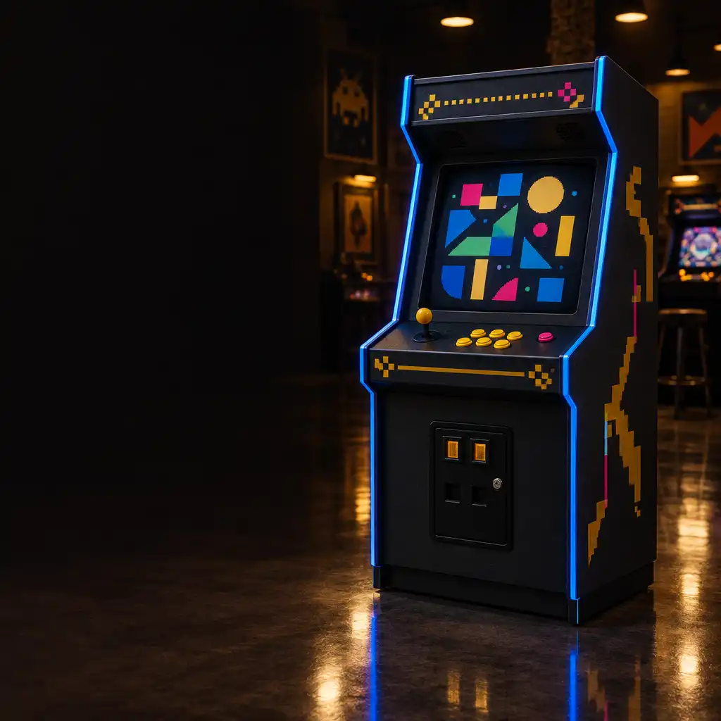 Original arcade cabinet illustration with an abstract geometric puzzle display